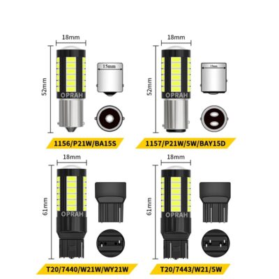 10pcs 12V 24V 1156 BAU15S 1157 BAY15D LED Lights T20 7440 7443 Canbus 33*5630SMD For Car Truck Tail Signal Lamp DRL Running Bulb