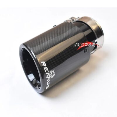 1PC Car Exhaust Tail Pipe Curly Glossy Carbon Fiber Stainless Steel Bevel Edge Black Exhaust Pipe With Remus Logo