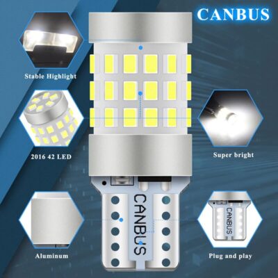 2Pcs T10 W5W Bulbs Super Bright Car Parking Lights WY5W car Wedge Turn Side Bulbs Canbus Interior Reading Dome Lamps 12V-36v