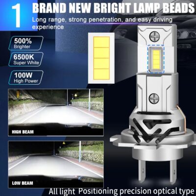 2pcs 100W H7 Powerful LED Headlight Bulb Mini With Fan 30000LM 3570 CSP Car Headlamp Auto Lamps H7 Turbo Led 6500K White 12V