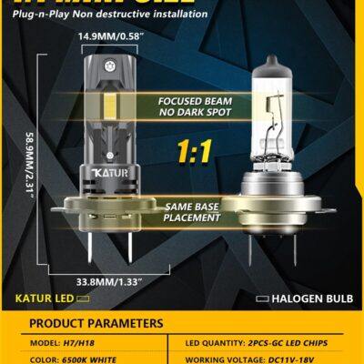 2x High Power H7 LED Headlight 1:1 Mini Size Headlamp 20000LM 6500K Car Lamps Super Bright Plug and Play Car Headlight Bulbs