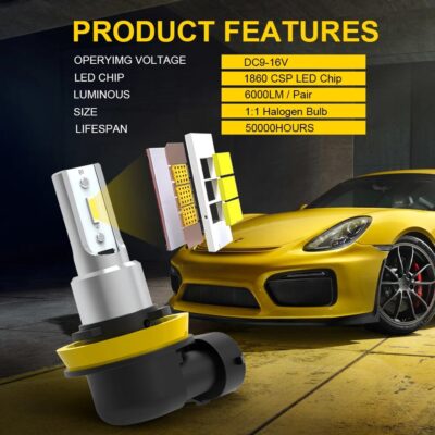 BMTxms 2x Canbus H11 H8 LED Fog Light Bulbs H10 H16 5202 PSX24W 2504 9006 HB4 9005 HB3 LED CSP Car DRL Driving Lamp White Yellow