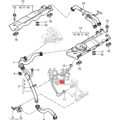 Car Exhaust line 2007-2010Por sch eCa yen ne Engine waste pipe Waste valve Water pump radiator hose Coolant hose assembly