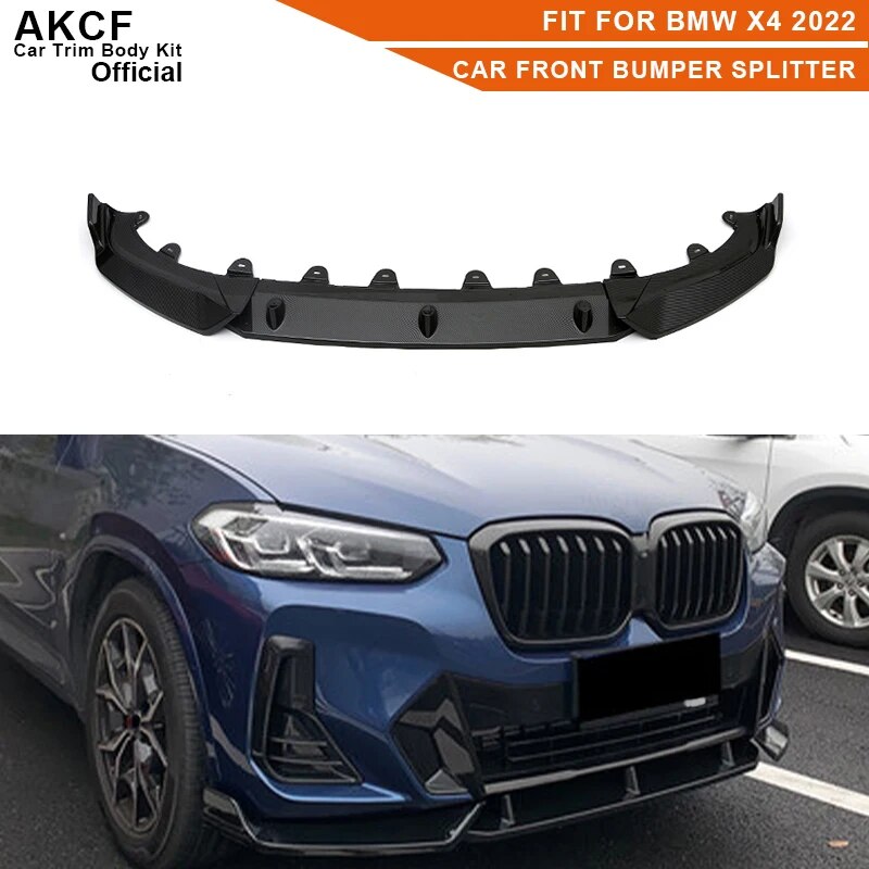 Fit-for-BMW-X3-X4-2022-Carbon-Fiber-Front-Bumper-Lip-Spoiler-Splitter-FRP-Front-bumper