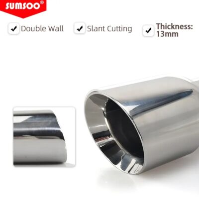 Genuine SUMSOO 1 Piece Top Quality 304 Stainless Steel Universal Exhaust System End Chrome Pipe Car Exhaust Tip