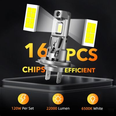 OXILAM H7 LED Headlight Bulb Mini Wireless 120W 22000LM 6500K White 16CSP for Car Auto Lamp 360 H7 Turbo Slim Led Headlamp 12V