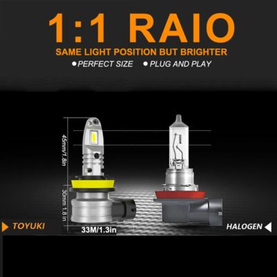 TOYUKI 2Pcs H11 H8 H9 Mini Led Headlight Bulb 1:1 Size Fanless Csp 6pcs for Car Lamp Fog Lights Driving Light 6000K White 12V