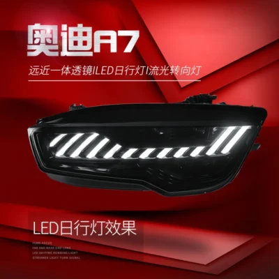 1 Pair Car LED Headlight Dynamic Streamer Turn Signal Head Lamp Daytime Running Light For AUDI A7 S7 2011-2018