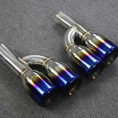 1 Pair H Model Dual Outlet Muffler Tip Stainless Steel Burnt Blue Exhaust Pipe Universal Tailpipe Tails Throat Car Accessories