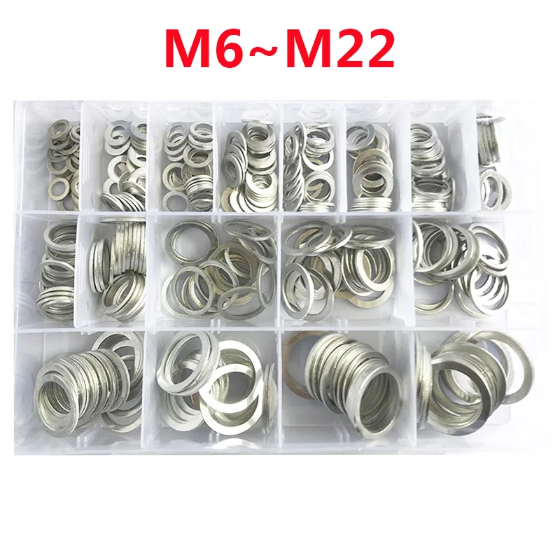 395Pcs-17-Sizes-Aluminum-Flat-Gasket-Washer-Set-M6-M8-M10-M12-M14-M16-to-M22