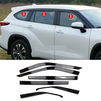 6PCS Black Window Visor Vent Shades Sun Rain Guard For 2020-2022 Toyota Highlander