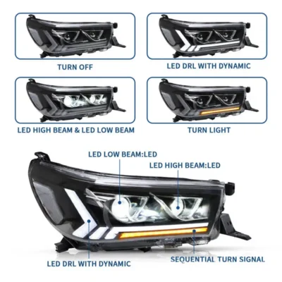 Auto Part Car Headlight For Toyota HILUX 2015-2019 Led Daytime Running Lights Parking Fog Turn Dynamic Head Light Lighting