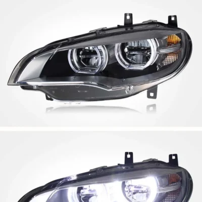 Car Headlights Assembly LED Daytime Running Light For BMW X6 E71 2008-2014 Yellow Turn Signal Front Lamp