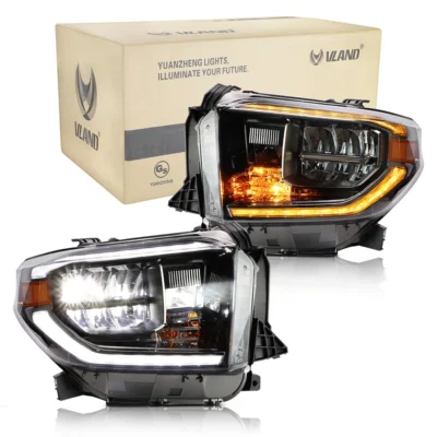 Car LED Headlight Assembly Daytime Running Light For Toyota Tundra 14-UP Dynamic Streamer Turn Signal Indicator Front Lamp