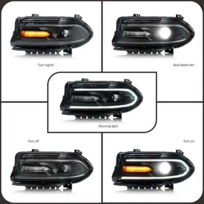 Car LED Headlight Daytime Running Light Dynamic Streamer Turn Signal Colorful/Original Style Front Lamp For Dodge Charger 15-20