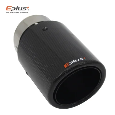 EPLUS Car Glossy Carbon Fiber Muffler Tip Exhaust System Pipe Mufflers Nozzle Universal Crimping Stainless Black For Akrapovic