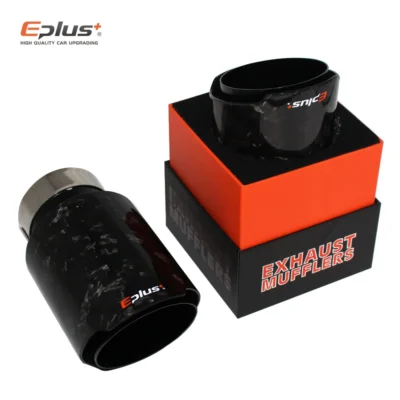 EPLUS Car Glossy Scattered Pattern Carbon Fiber Muffler Tip Exhaust System Pipe Mufflers Nozzle Universal Straight Stainless