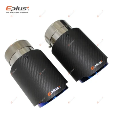 EPLUS Car Matte Carbon Fiber Muffler Tip Exhaust System Pipe Mufflers Nozzle Universal Straight Stainless Blue For Akrapovic