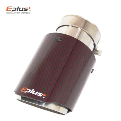 EPLUS Car Red Gloss Carbon Fiber Mufflers Tip Exhaust System Pipe Muffler Nozzle Stainless Decoration Universal Straight Silver