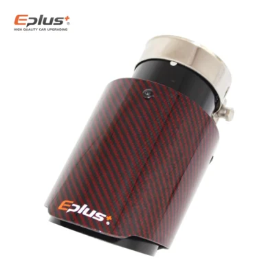 EPLUS Car Red Gloss Carbon Fiber Mufflers Tip Exhaust System Pipe Muffler Nozzle Stainless Decoration Universal Straight Black