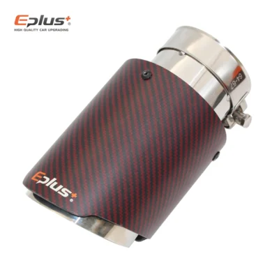 EPLUS Car Red Matte Carbon Fiber Mufflers Tip Exhaust System Pipe Muffler nozzle Stainless Decoration Universal Straight Silver