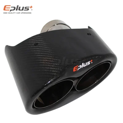 EPLUS Integrated Car Carbon Fiber Glossy Muffler Tip H Shape Double Exit Universal Stainless Silver Exhaust Mufflers Nozzle AK
