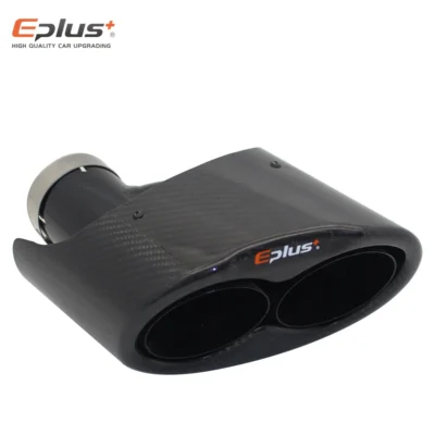 EPLUS Integrated Car Carbon Fiber Glossy Muffler Tip H Shape Double Exit Universal Stainless Steel Black Exhaust Pipe Nozzle AK