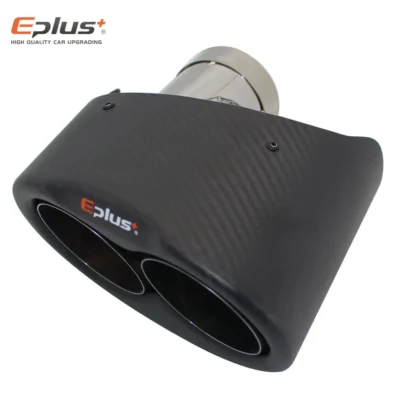 EPLUS Integrated Car Carbon Fiber Matte Muffler Tip H Shape Double Exit Universal Stainless Steel Silver Exhaust Mufflers Nozzle