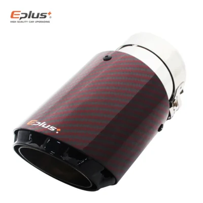 EPLUS Latest 3 Layer Red Glossy Carbon Car Mufflers Tip Universal Stainless Silver Exhaust Pipe Muffler Nozzle Decoration AK