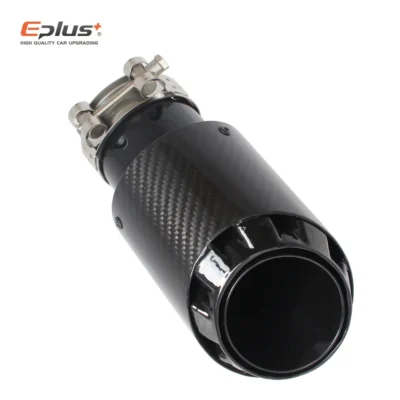 EPLUS latest 3 layer Twill Glossy carbon Car Mufflers Tip Universal stainless Black Exhaust pipe Muffler nozzle Decoration AK