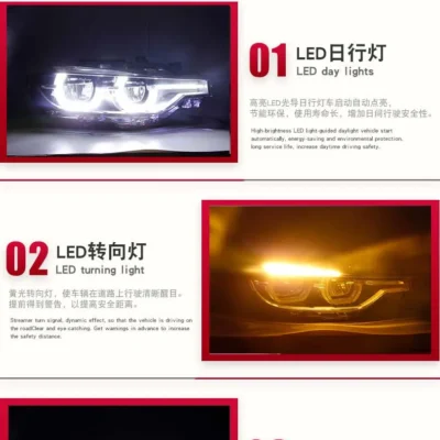 For BMW F30 2013-2015 LED Headlights Assembly Dynamic Streamer Turn Signal Indicator Front Lamp Angel Eye Lights