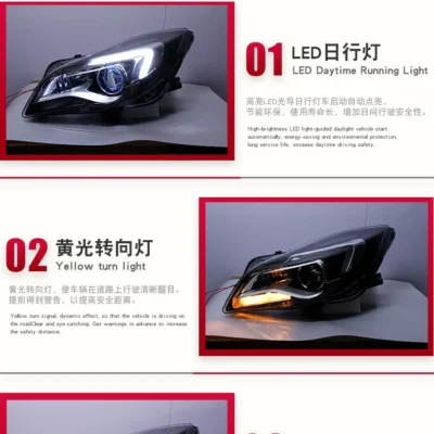 For Buick Regal GS 14-16 Car Headlights Assembly DRL LED Daytime Running Light Front Lamp Turn Signal Streamer Dynamic Head Ligh